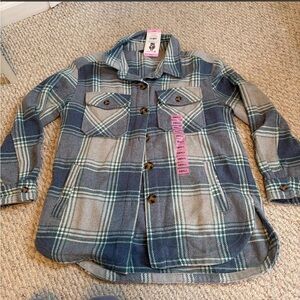 Plaid Button-Front women’s Shirt Jacket - Blue/Grey